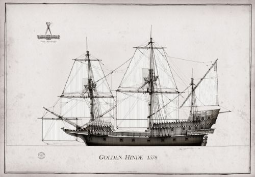 1578 Golden Hinde pen ink study by Tony Fernandes